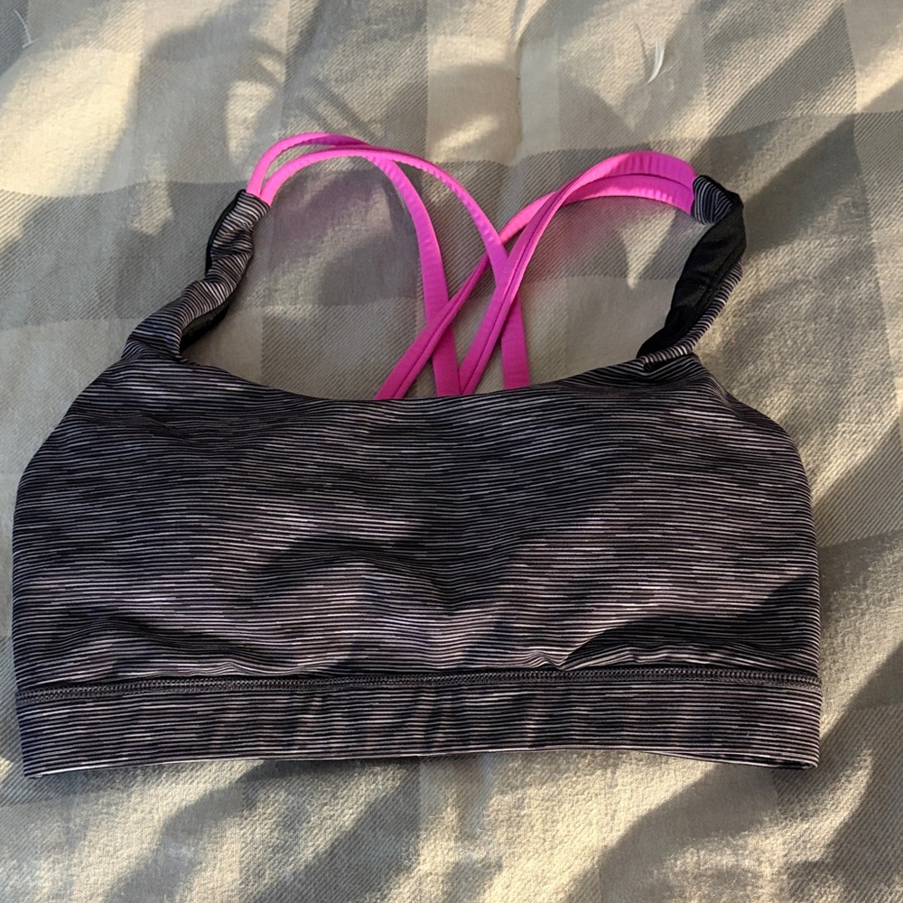 lululemon athletica Black and Pink Striped Sports Bra